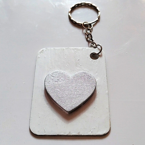NEW Handmade Keychain Bag Tag! Italian Wood ArtDeco8. "I LOVE My Bag" Wood Heart - Picture 3 of 6